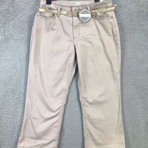 Lee Riders Capri Pants Womens 12M Tan Mid Rise Belted Outdoors Ladies Slacks NEW
